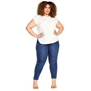 Denim & Co Elastic High Waisted Pull On Dark Wash Denim Crop Ankle Jeans 28W NWT